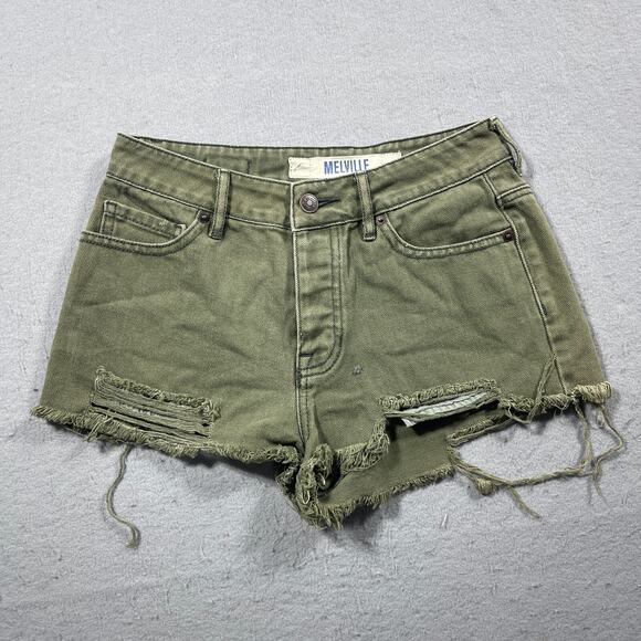 Brandy Melville Cut-off Jean Shorts Women 26 Booty Button Fly Olive Green - Picture 1 of 7